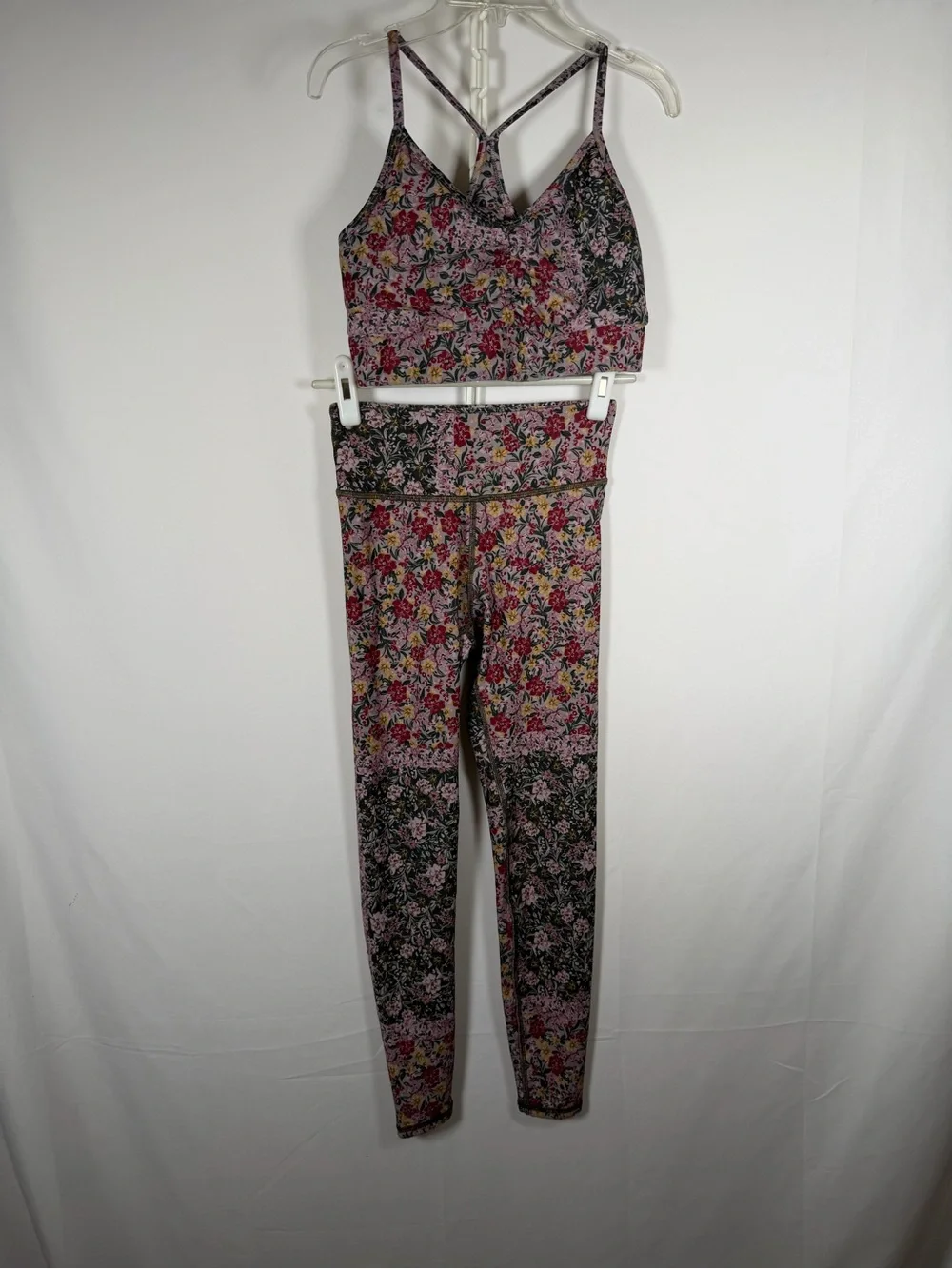 Floral High-Waist Leggings with Matching Strappy Crop Top - Pink Floral